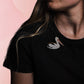 Australian Pelican Brooch on T-shirt close up