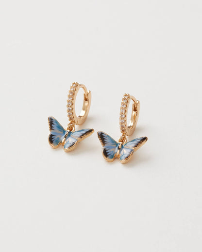 Enamel Blue Butterfly Huggie Earrings