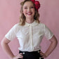 Audrey Peter Pan Collar Blouse Ivory on model