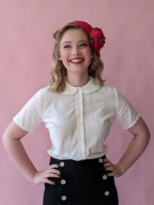 Audrey Peter Pan Collar Blouse Ivory on model